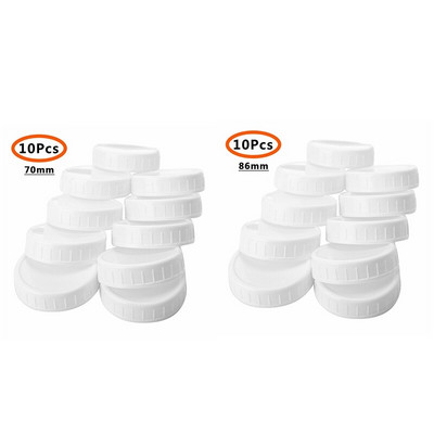 20 ks plastových úložných uzáverov s rebrovanými viečkami pre štandardnú fľašu Mason Jar s priemerom 70 mm/86 mm