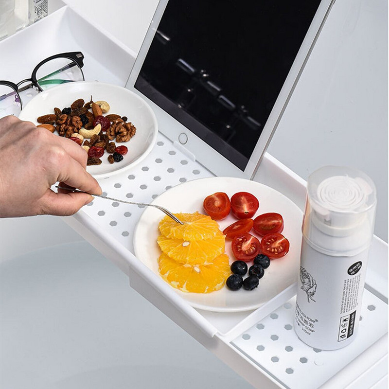 Multifunkčný držiak na vaňu, držiak na kuchynský drez, držiak na knihy, víno, telefón, tablet, plastový výsuvný úložný stojan do vane