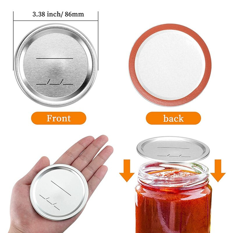 150 DB Mason széles szájú befőttes fedelek, újrafelhasználható szivárgásmentes tömítőfedelek - 86 mm-es osztott típusú befőttesüveg fedelek