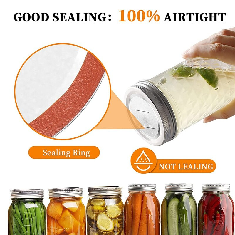 150 DB Mason széles szájú befőttes fedelek, újrafelhasználható szivárgásmentes tömítőfedelek - 86 mm-es osztott típusú befőttesüveg fedelek