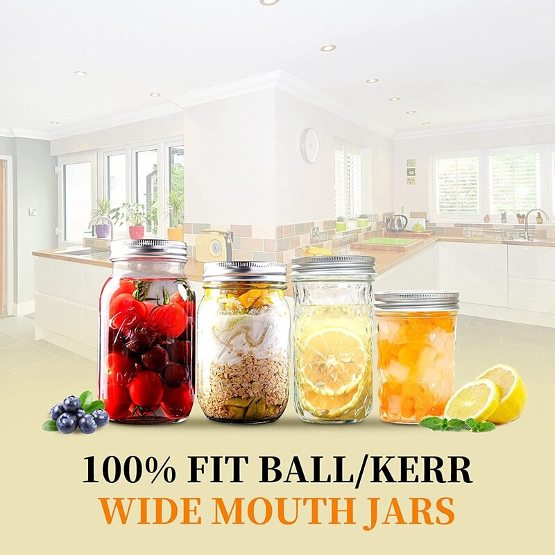 150 DB Mason széles szájú befőttes fedelek, újrafelhasználható szivárgásmentes tömítőfedelek - 86 mm-es osztott típusú befőttesüveg fedelek