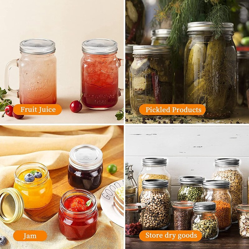 150 DB Mason széles szájú befőttes fedelek, újrafelhasználható szivárgásmentes tömítőfedelek - 86 mm-es osztott típusú befőttesüveg fedelek