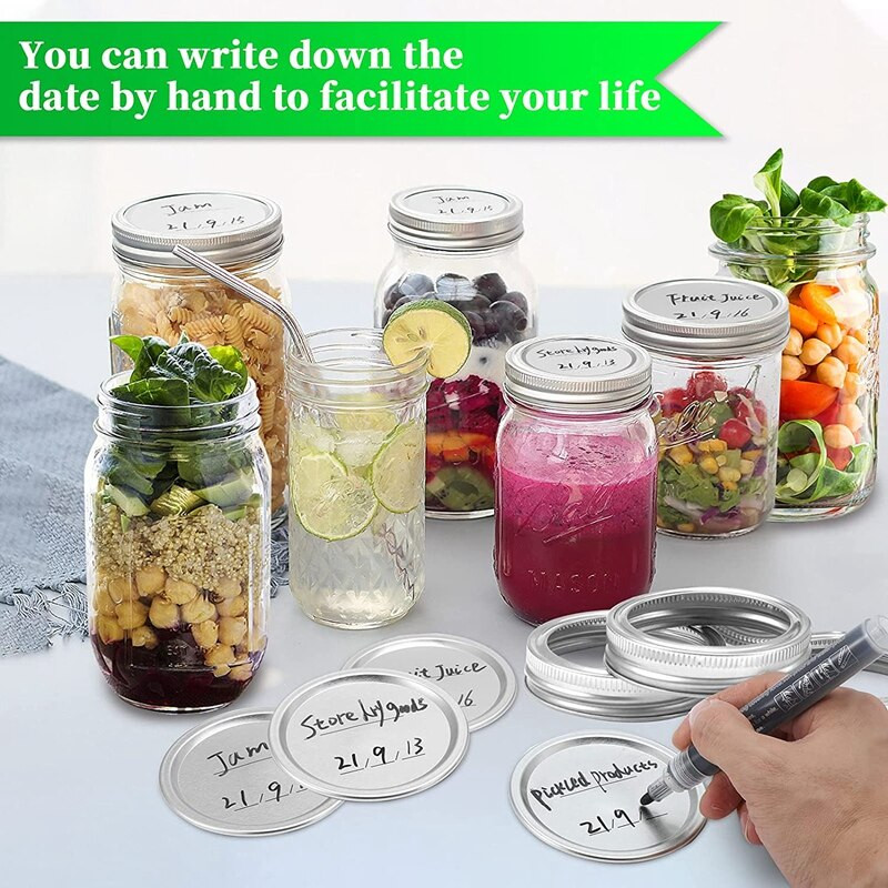 150 DB Mason széles szájú befőttes fedelek, újrafelhasználható szivárgásmentes tömítőfedelek - 86 mm-es osztott típusú befőttesüveg fedelek