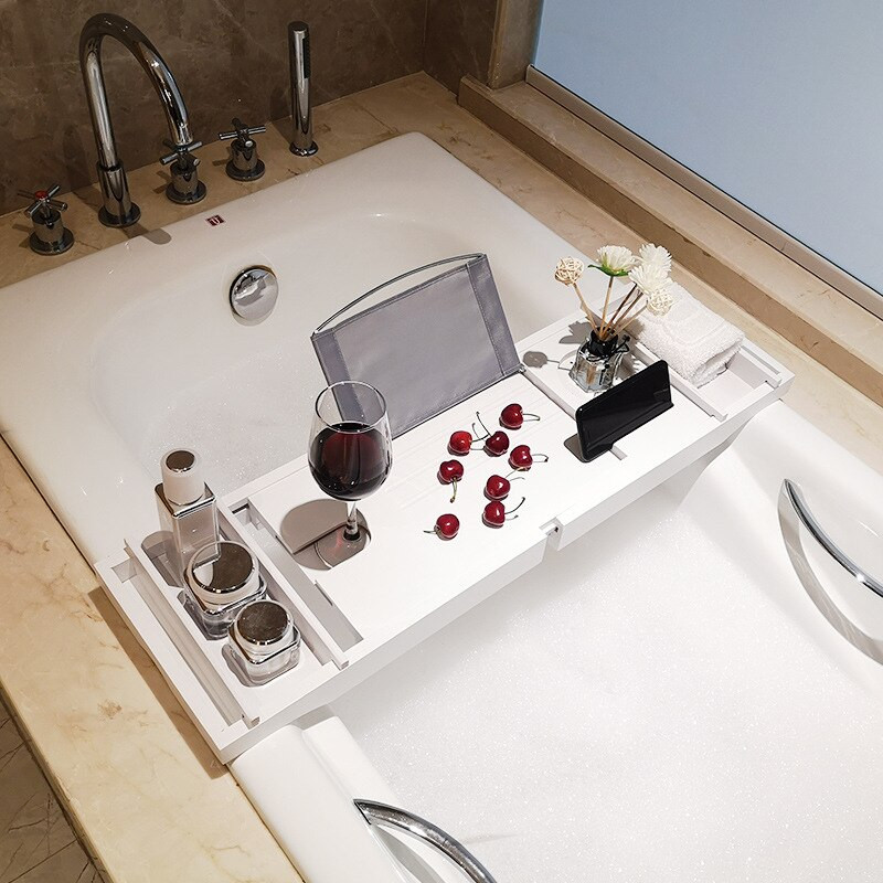 Produžetak od bambusa, protuklizni, višenamjenski produžni kadi Organizator za kadu Neklizajuća polica za pladanj Knjiga Vino Tablet