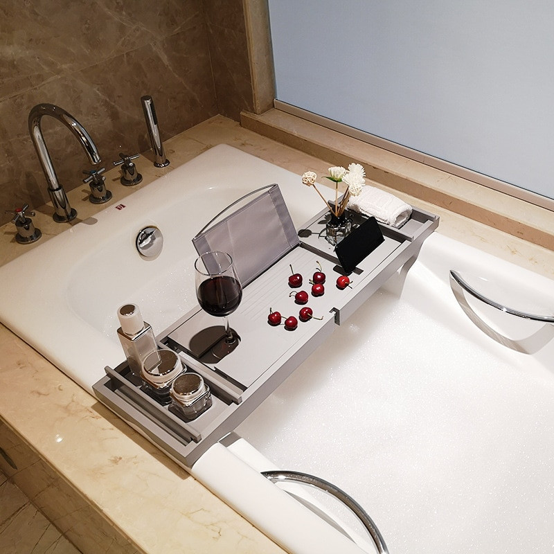 Produžetak od bambusa, protuklizni, višenamjenski produžni kadi Organizator za kadu Neklizajuća polica za pladanj Knjiga Vino Tablet