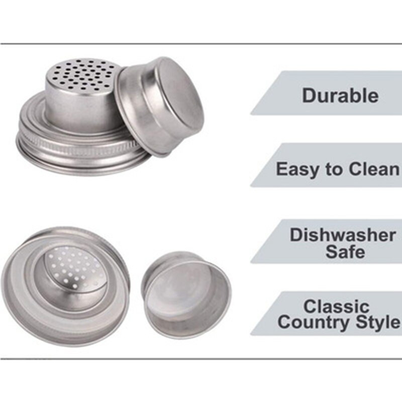 Poklopac šejkera za staklenke od 4 komada, nehrđajući nehrđajući čelik, suho trljanje - koktel, mješavina začina, brašno, šećer