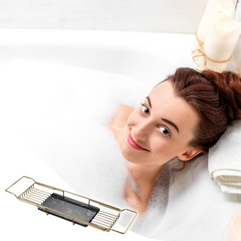 Δίσκος Caddy Μπανιέρας από ανοξείδωτο ατσάλι Επεκτάσιμος οργανωτής μπάνιου πάνω από σχάρες μπανιέρας Ατζέντα ντους για μπάνιο που ταιριάζει στις περισσότερες μπανιέρες