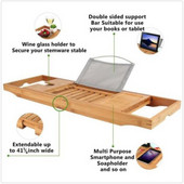 Bambusový stojan na vaňu, viacúčelový stojan na vaňu, stojan na tablet, mobilný telefón s predĺženými bočnicami, kúpeľňový stojan na vaňu