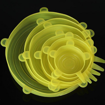 6 vnt. Pritaikomas dangtelis silikoninis dangtelis maisto dangteliai Elastingi Stratchy Fresh Mikrobangų dangteliai Tamprus silikoninis dangtelis Virtuvės reikmenims