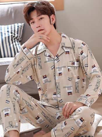 Ανδρικές πιτζάμες casual με κλασικό γιακά και κουμπιά