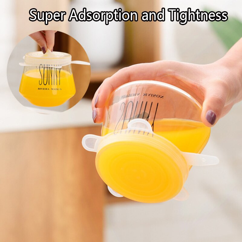 Set de 6 bucăți de capace din silicon pentru păstrarea alimentelor proaspete Huse de etanșare extensibile reutilizabile Manșon de păstrare proaspete pentru containere universale