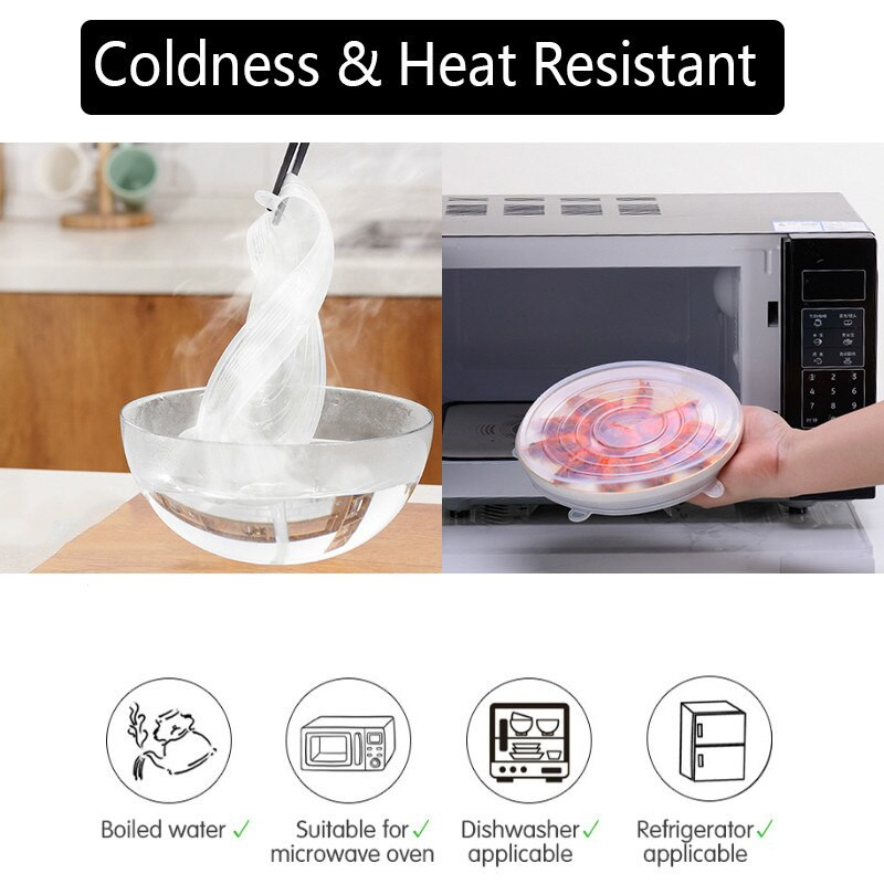 Set de 6 bucăți de capace din silicon pentru păstrarea alimentelor proaspete Huse de etanșare extensibile reutilizabile Manșon de păstrare proaspete pentru containere universale