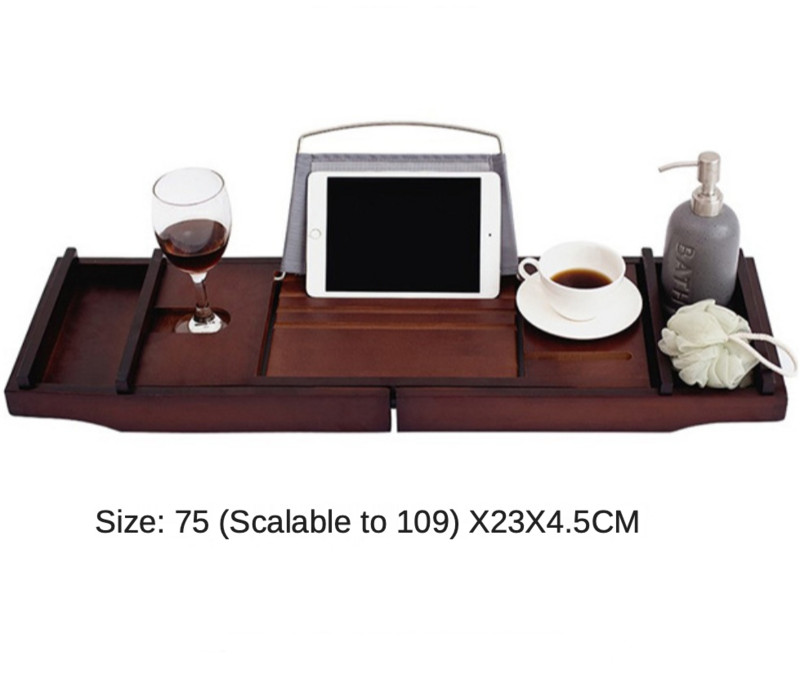 Tavă pentru cadă de baie maro bambus Suport de depozitare pentru cadă de baie Raft de duș reglabil pentru casă Spa Suport tabletă cu vin Suport pentru lectură