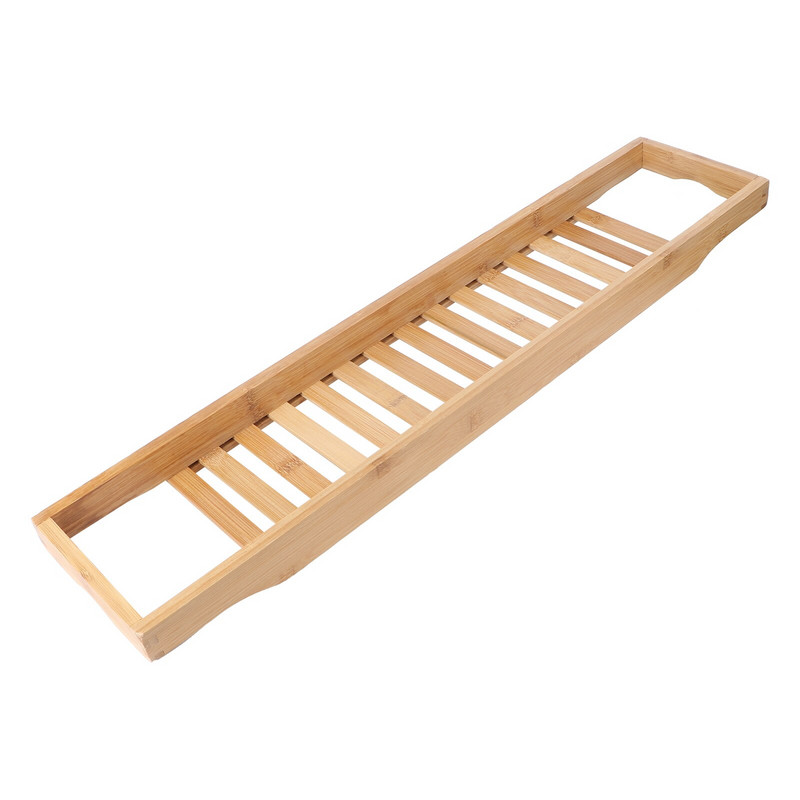 Natūralaus bambuko medinis vonios padėklas su bėgeliais dušo laikikliu vonios kambariui