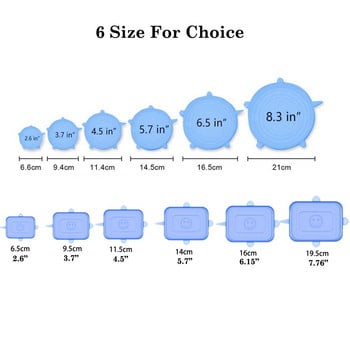 12 бр. Многократно използваеми силиконови покривала за храна, разтегателни капаци, еластични регулируеми купи, капаци за микровълнова фурна, кухненски опаковки, запазващи свежи силиконови капачки