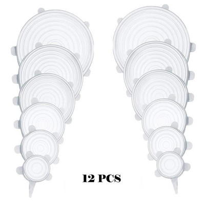 12 komada silikonskih navlaka za hranu za višekratnu upotrebu, rastezljivih poklopaca, elastičnih podesivih zdjelica, navlaka za mikrovalnu pećnicu, kuhinjska folija, silikonske kapice koje čuvaju svježinu