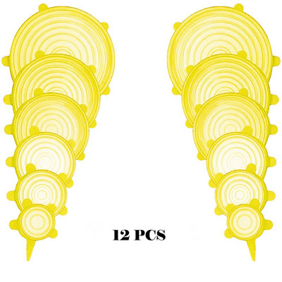 12 komada silikonskih navlaka za hranu za višekratnu upotrebu, rastezljivih poklopaca, elastičnih podesivih zdjelica, navlaka za mikrovalnu pećnicu, kuhinjska folija, silikonske kapice koje čuvaju svježinu
