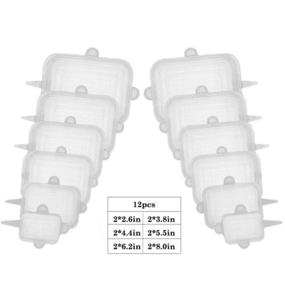 12 komada silikonskih navlaka za hranu za višekratnu upotrebu, rastezljivih poklopaca, elastičnih podesivih zdjelica, navlaka za mikrovalnu pećnicu, kuhinjska folija, silikonske kapice koje čuvaju svježinu
