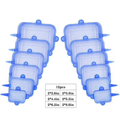 12 komada silikonskih navlaka za hranu za višekratnu upotrebu, rastezljivih poklopaca, elastičnih podesivih zdjelica, navlaka za mikrovalnu pećnicu, kuhinjska folija, silikonske kapice koje čuvaju svježinu