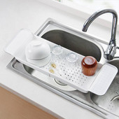 Прибираща се стойка за съхранение на вана Рафт за корита за баня Мащабираема корита за вана Многофункционален органайзер за душ Кухненска мивка Държач за дренаж