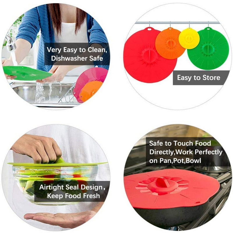 5Pcs/Set Silikonski poklopac zdjele za mikrovalnu pećnicu Poklopci lonca za kuhanje Silikonska folija za hranu Poklopci za usisavanje Alati za kuhanje Kuhinjski pribor