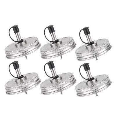 6 ks nerezových 70 mm pravidelných úst Mason Jar nalievanie výlevkových viečok s plastovými uzávermi pre dávkovač koktailov na olivový olej