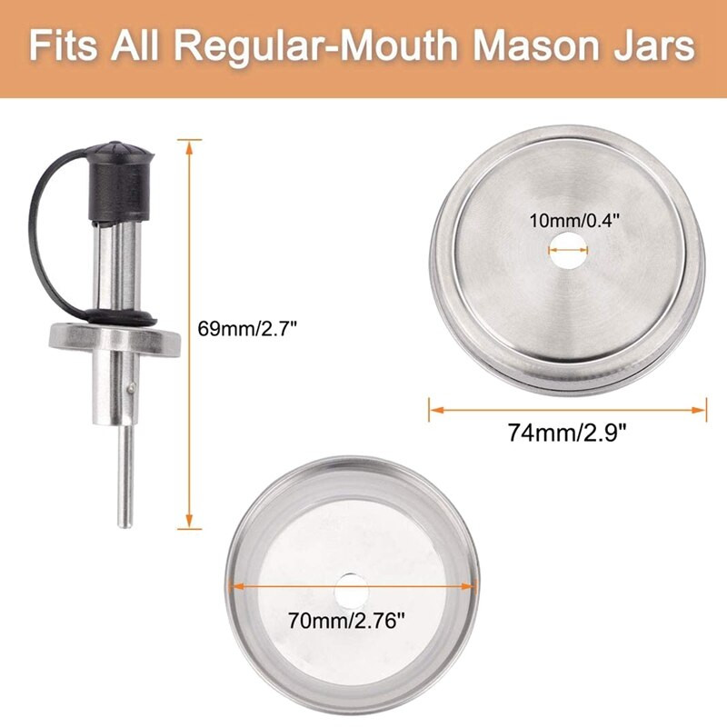 6 ks nerezových 70 mm pravidelných úst Mason Jar nalievanie výlevkových viečok s plastovými uzávermi pre dávkovač koktailov na olivový olej