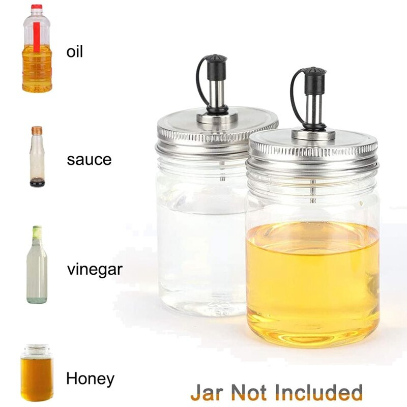 6 ks nerezových 70 mm pravidelných úst Mason Jar nalievanie výlevkových viečok s plastovými uzávermi pre dávkovač koktailov na olivový olej