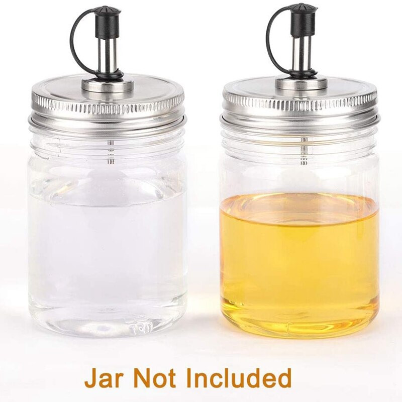6 ks nerezových 70 mm pravidelných úst Mason Jar nalievanie výlevkových viečok s plastovými uzávermi pre dávkovač koktailov na olivový olej