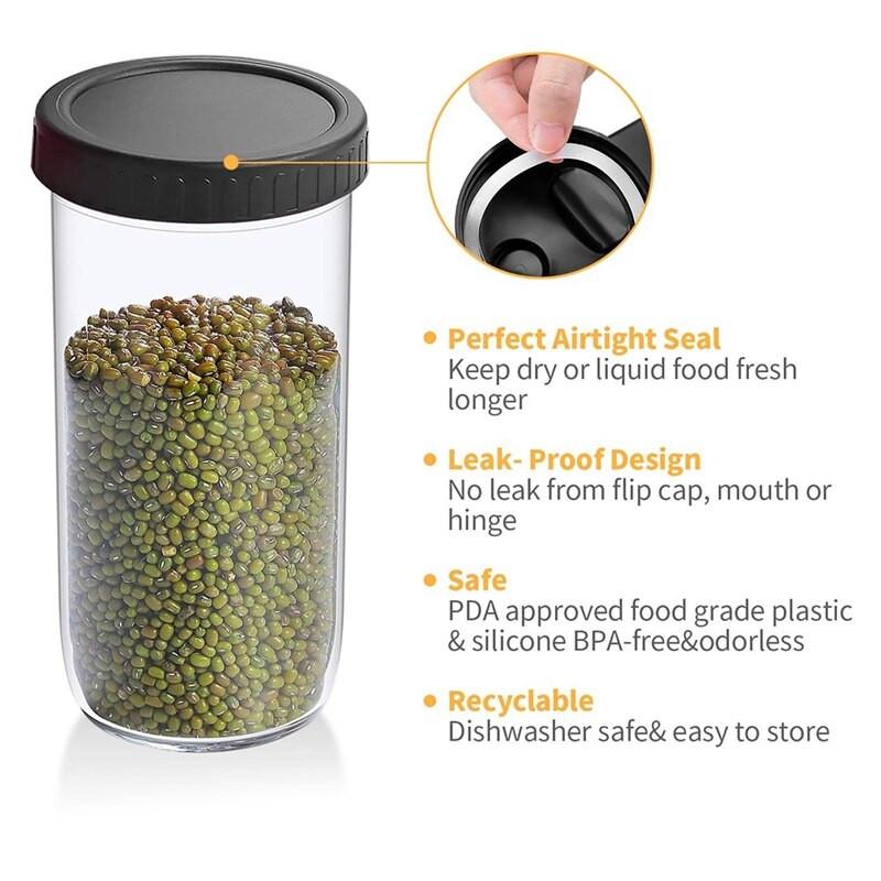 Új széles szájú befőttesüveg fedelek, 2 db felnyitható kupakos fedél fogantyúval és 2 db szivárgásmentes tömítésű fedél élelmiszerek tárolására