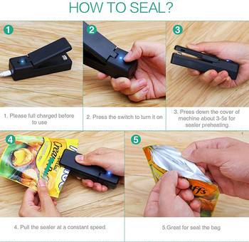 Mini Bag Sealer 2 σε 1 Επαναφορτιζόμενη φορητή τσάντα Vacuum Heat Sealer&Cutter for Plastic Snack PVC Bags Outdoor Picnic Campaign
