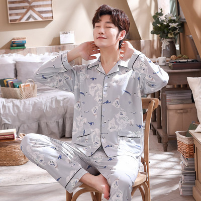 Pijamale bărbați de primăvară-toamnă cu buzunar - două părți