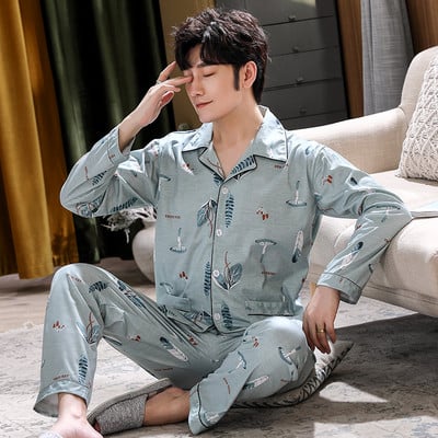 Pijamale bărbați de primăvară-toamnă cu buzunar - două părți