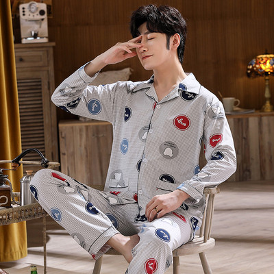 Pijamale bărbați de primăvară-toamnă cu buzunar - două părți