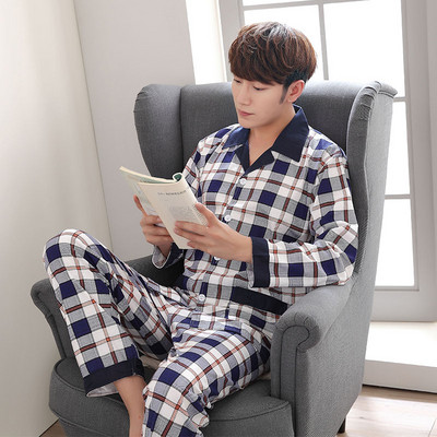 Pijamale bărbați de primăvară-toamnă cu buzunar - două părți