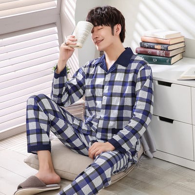 Pijamale bărbați de primăvară-toamnă cu buzunar - două părți