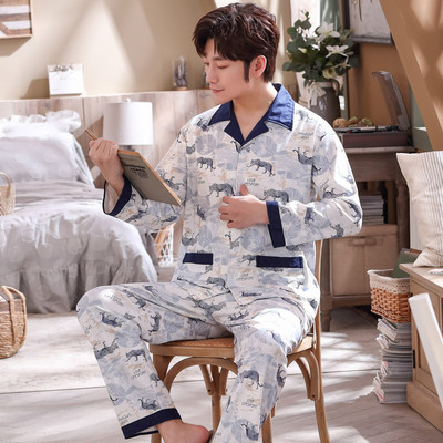 Pijamale bărbați de primăvară-toamnă cu buzunar - două părți