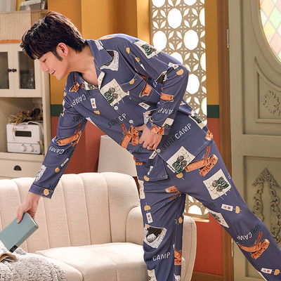 Pijamale bărbați de primăvară-toamnă cu buzunar - două părți