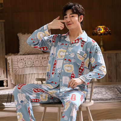 Pijamale bărbați de primăvară-toamnă cu buzunar - două părți