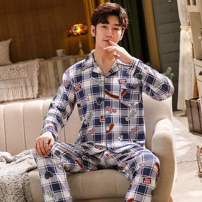 Pijamale bărbați de primăvară-toamnă cu buzunar - două părți