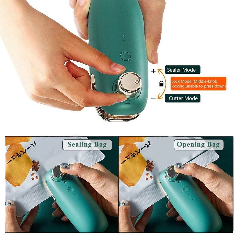 Преносим USB уплътнител за торби Мини машина за вакуумно запечатване Ръчен термоуплътнител Кухненска опаковъчна машина за торбички за чипс Чанти за съхранение на храна