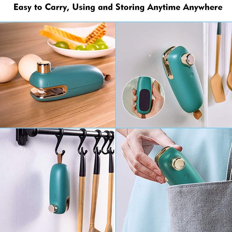 Преносим USB уплътнител за торби Мини машина за вакуумно запечатване Ръчен термоуплътнител Кухненска опаковъчна машина за торбички за чипс Чанти за съхранение на храна