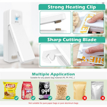 Mini Bag Sealer 2-in-1 Portable Heat Sealers Rechargeable Hanhelld Heat Sealers & Cutter for Plastic Bag Storage Food