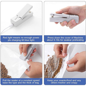 Mini Bag Sealer 2-in-1 Portable Heat Sealers Rechargeable Hanhelld Heat Sealers & Cutter for Plastic Bag Storage Food