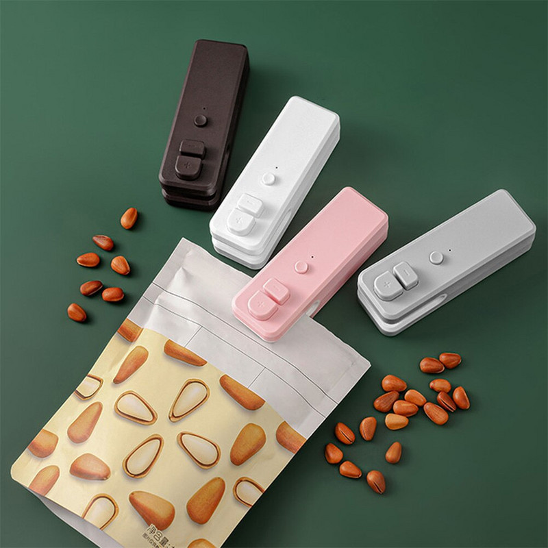 2 σε 1 Mini Bag Sealer Επαναφορτιζόμενο Mini Handheld Vacuum Sealer Sealer Food Bag Snack Πλαστικές σακούλες Σφραγιστικό για το σπίτι κουζίνας