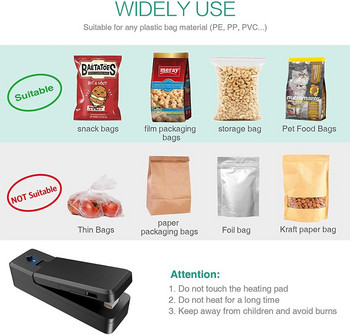 USB Mini Bag Sealer 2-in-1 Portable Heat Sealers Rechargeable Hanhelld Heat Sealers & Cutter for Plastic Bag Storage Food