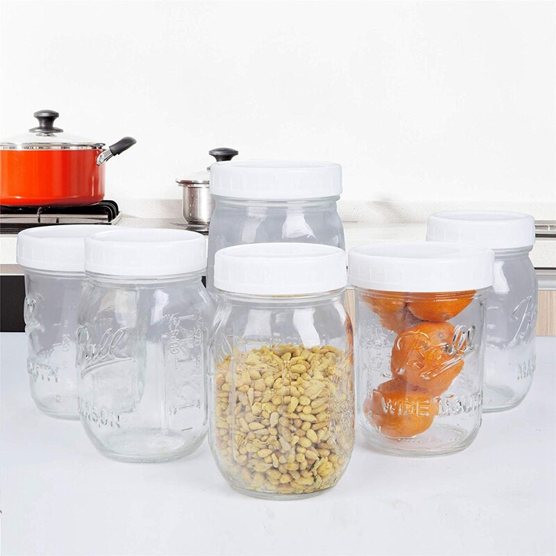 Normál szájfedelek befőttesüvegek fedeléhez Műanyag tárolókupakok Mason befőttesüvegekhez és még sok máshoz, szabványos, átmérő 70 mm