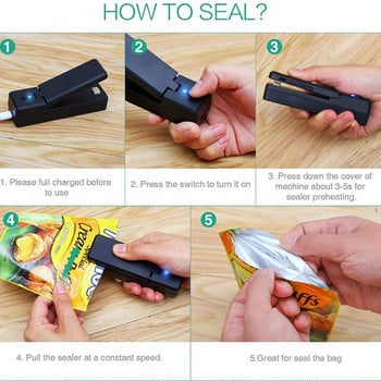 2 σε 1 Food Sealer USB Chargable Bag Heat Sealers with Cutter Knife Φορητά σφραγιστικά για πλαστική σακούλα Food Storage Kitchen Hacks