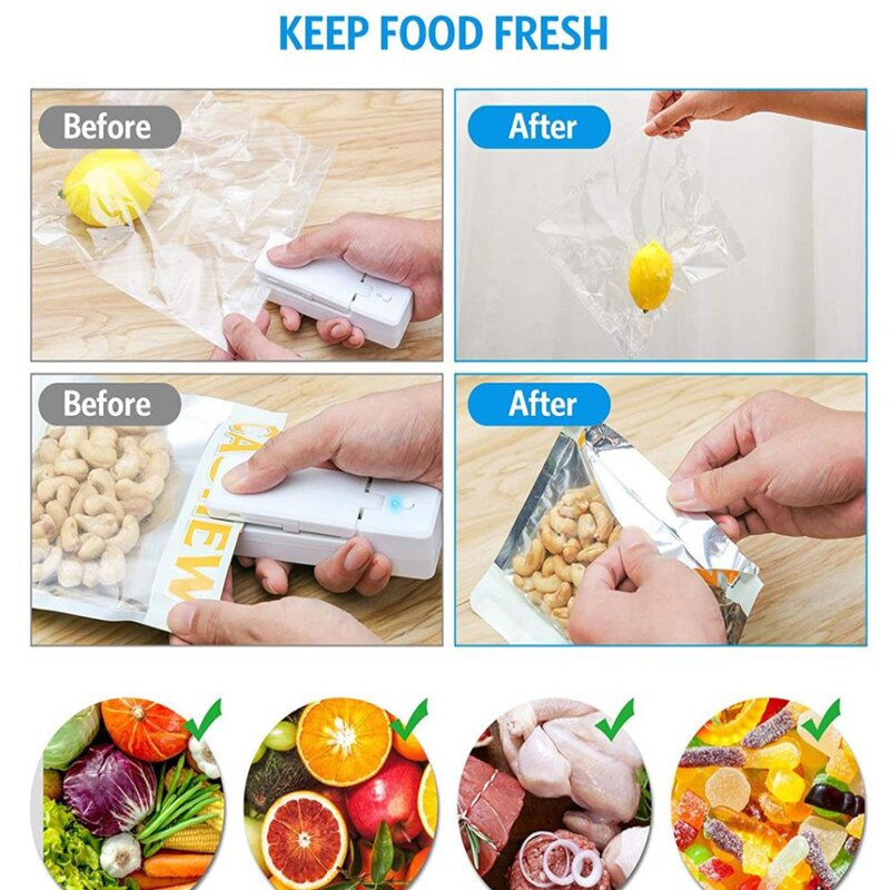2 σε 1 Food Sealer USB Chargable Bag Heat Sealers with Cutter Knife Φορητά σφραγιστικά για πλαστική σακούλα Food Storage Kitchen Hacks