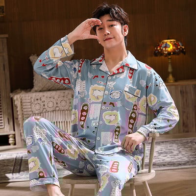 Pijamale casual bărbați din două piese - cu guler clasic